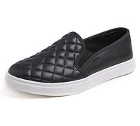 Feversole Women's Casual Slip On Quilted Sneaker Comfort Cupsole Loafer Flats Black Quilted Size 4