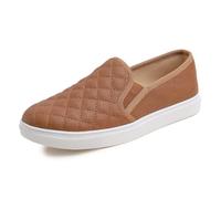 Feversole Women's Casual Slip On Quilted Sneaker Comfort Cupsole Loafer Flats Camel Quilted Emboss Vegan Leather Size 5