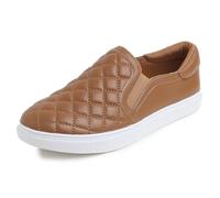 Feversole Women's Casual Slip On Quilted Sneaker Comfort Cupsole Loafer Flats Camel Quilted Size 6