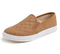 Feversole Women's Casual Slip On Quilted Sneaker Comfort Cupsole Loafer Flats Camel Quilted Size 6.5