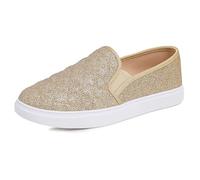 Feversole Women's Casual Slip On Quilted Sneaker Comfort Cupsole Loafer Flats Gold Quilted Glitter Size 6