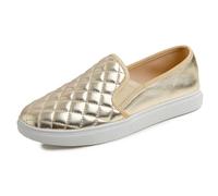 Feversole Women's Casual Slip On Quilted Sneaker Comfort Cupsole Loafer Flats Gold Vegan Leather Quilted Size 7