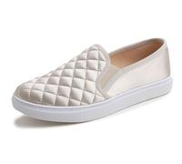 Feversole Women's Casual Slip On Quilted Sneaker Comfort Cupsole Loafer Flats Light Gold Quilted SatinSize 6
