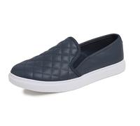 Feversole Women's Casual Slip On Quilted Sneaker Comfort Cupsole Loafer Flats Navy Blue Vegan Leather Quilted Size 6