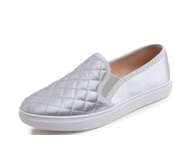 Feversole Women's Casual Slip On Quilted Sneaker Comfort Cupsole Loafer Flats Silver Quilted SatinSize 7