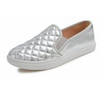 Feversole Women's Casual Slip On Quilted Sneaker Comfort Cupsole Loafer Flats Silver Vegan Leather Quilted Size 3.5