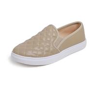 Feversole Women's Casual Slip On Quilted Sneaker Comfort Cupsole Loafer Flats Taupe Blue Vegan Leather Quilted Size 6.5