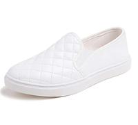 Feversole Women's Casual Slip On Quilted Sneaker Comfort Cupsole Loafer Flats White Quilted Size 3.5