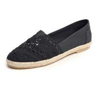 Feversole Women's Close Toe Espadrilles Women's Comfort Breathable Slip On Flats Shoes Black Canvas with Knit Crochet Jute Size 3.5