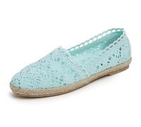 Feversole Women's Close Toe Espadrilles Women's Comfort Breathable Slip On Flats Shoes Mint Knit Crochet Jute Size 6.5
