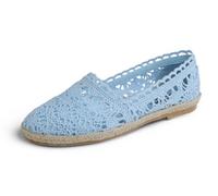 Feversole Women's Close Toe Espadrilles Women's Comfort Breathable Slip On Flats Shoes Sky Blue Knit Crochet Jute Size 4
