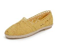 Feversole Women's Close Toe Espadrilles Women's Comfort Breathable Slip On Flats Shoes Yellow Knit Crochet Jute Size 6.5