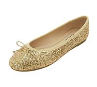Feversole Women's Comfort Ballet Flats Memory Foam Cushion Insock Shining Ballet Flat Pumps Glitter Gold UK Size 6