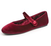 Feversole Women's Comfort Ballet Flats Strap Comfort Casual Mary Jane Shoes Burgundy Velvet Fur Lined Patent UK Size 4