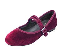 Feversole Women's Comfort Ballet Flats Strap Comfort Casual Mary Jane Shoes Cozy Warm Burgundy Red Velvet Mary Jane with Short Plush UK Size 5