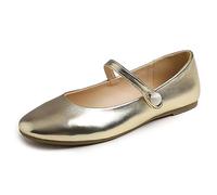 Feversole Women's Comfort Ballet Flats Strap Comfort Casual Mary Jane Shoes Gold UK Size 4