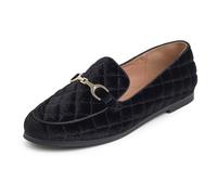Feversole Women's Fashion Comfortable Penny Loafer Buckle Dressy Shoes Black Velvet Quilted Size UK 6