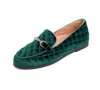 Feversole Women's Fashion Comfortable Penny Loafer Buckle Dressy Shoes Green Velvet Quilted Size UK 7