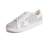Feversole Women's Fashion Lace Up Dress Sneakers Sparkly Party Shiny Shoe Ice Silver White Star Glitter UK 6.5