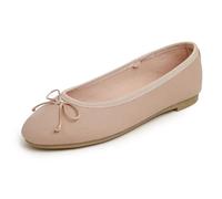 Feversole Women's Fashion Round Toe Ballet Flat Pumps Comfort Bow Tie Dolly Shoes Dirty Pink Texture Vegan Leather UK 6