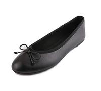 Feversole Women's Fashion Round Toe Ballet Flat Pumps Slip On Bow Detail Dolly Shoes Black Napa UK 6.5
