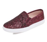 Feversole Women's Fashion Slip-On Trainer Casual Flat Loafers，Skater Pumps Trainers Sneakers Shoes Burgundy Glitter Size 5.5