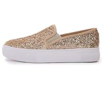 Feversole Women's Fashion Slip-On Trainer Casual Flat Loafers Skater Pumps Trainers Sneakers Shoes Gold Glitter Size 7