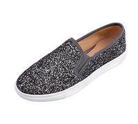 Feversole Women's Fashion Slip-On Trainer Casual Flat Loafers，Skater Pumps Trainers Sneakers Shoes Pewter Glitter Size 5.5