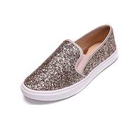 Feversole Women's Fashion Slip-On Trainer Casual Flat Loafers，Skater Pumps Trainers Sneakers Shoes Pink Gold Glitter Size 7