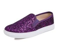 Feversole Women's Fashion Slip-On Trainer Casual Flat Loafers，Skater Pumps Trainers Sneakers Shoes Purple Glitter Size 6.5