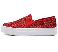 Feversole Women's Fashion Slip-On Trainer Casual Flat Loafers，Skater Pumps Trainers Sneakers Shoes Red glitter