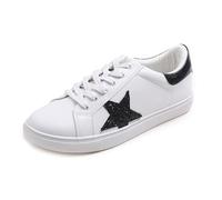 Feversole Women's Featured PU Leather Colorful Lace-Up Sneaker White Glitter Black Star Star UK 5.5