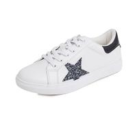 Feversole Women's Featured PU Leather Colorful Lace-Up Sneaker White Glitter Night Bue Star Star UK 3.5