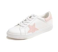 Feversole Women's Featured PU Leather Colorful Lace-Up Sneaker White Glitter Pink Star Star UK 6.5