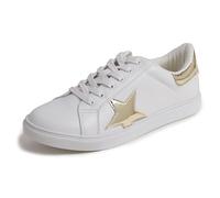 Feversole Women's Featured PU Leather Colorful Lace-Up Sneaker White Gold Mirror Star UK 4.5