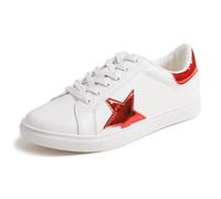 Feversole Women's Featured PU Leather Colorful Lace-Up Sneaker White Red Mirror Star UK 5