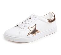Feversole Women's Featured PU Leather Colorful Lace-Up Sneaker White Rose Gold Star UK 6.5