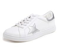 Feversole Women's Featured PU Leather Colorful Lace-Up Sneaker White White Silver Star UK 5