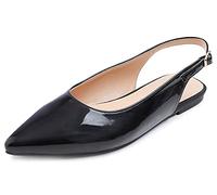 Feversole Womens Flat Pointed Toe Slingback Shoes Ladies Patent Leather Casual Buckle Strap Shoes Size 3.5-7