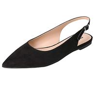 Feversole Womens Flat Pointed Toe Slingback Shoes Ladies Suede Leather Casual Buckle Strap Shoes Size 3.5-7