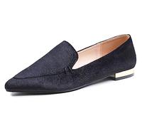 Feversole Women's Loafer Flat Pointed Deco Low Heel Fashion Slip On Dress Driving Office Shoes Black Velvet Size 6