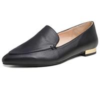 Feversole Women's Loafer Flat Pointed Deco Low Heel Fashion Slip On Dress Driving Office Shoes Black Vegan Leather Size 6