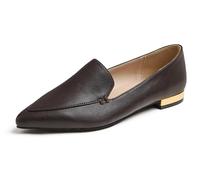 Feversole Women's Loafer Flat Pointed Deco Low Heel Fashion Slip On Dress Driving Office Shoes Brown Grain Vegan Leather Size UK7