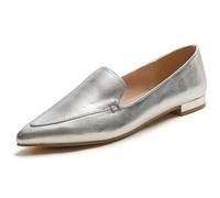 Feversole Women's Loafer Flat Pointed Deco Low Heel Fashion Slip On Dress Driving Office Shoes Silver Grain Vegan Leather Size UK6