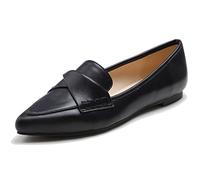 Feversole Women's Loafer Flat Pointed Fashion Slip On Comfort Driving Office Shoes Black Plain Twist Bow Size 4