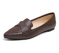 Feversole Women's Loafer Flat Pointed Fashion Slip On Comfort Driving Office Shoes Brown Plain Twist Bow Size 5.5