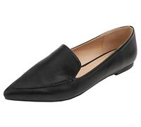 Feversole Women's Loafer Flat Pointed Fashion Slip On Comfort Driving Office Shoes Grain Black Size 3.5
