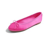 Feversole Women's Shiny Silky Soft Fabric Cushioned Comfort Flats Breathable Party Elegant Dress Ballets Hot Pink Satin Size UK 3.5