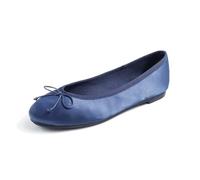 Feversole Women's Shiny Silky Soft Fabric Cushioned Comfort Flats Breathable Party Elegant Dress Ballets Navy Satin Size UK 7