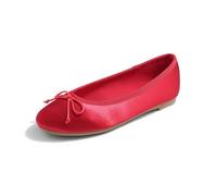 Feversole Women's Shiny Silky Soft Fabric Cushioned Comfort Flats Breathable Party Elegant Dress Ballets Red Satin Size UK 7